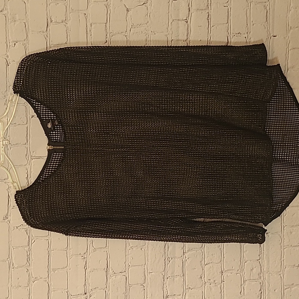 Rock and Republic Black Gold Metallic Shimmer Mesh Long Sleeve Top Size Small